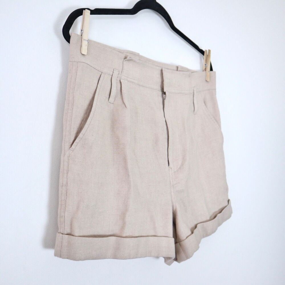 Frame Size 6 Linen Blend High Rise Paperbag Canvas Shorts Tan Beige - Picture 5 of 9